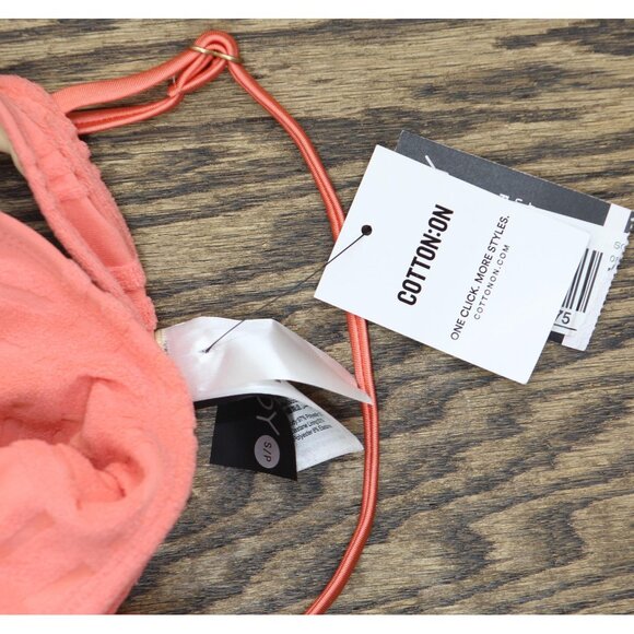 Cotton On Womens Super Scoop-Neck Bikini Swim Top 6338112-19 Pink Jacquard S - Picture 3 of 4